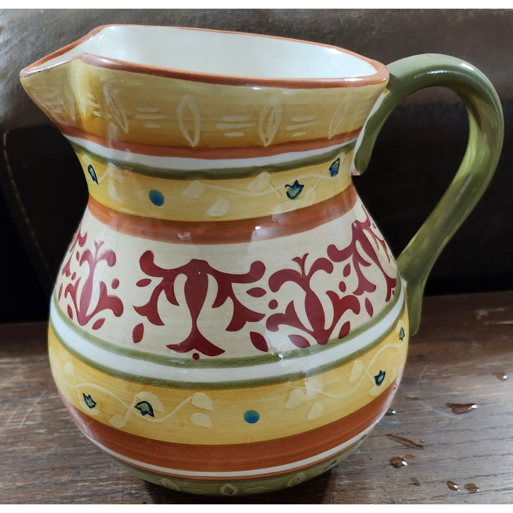 HOME American Simplicity‎ Villa Stoneware Pitcher Hand Painted Floral Design